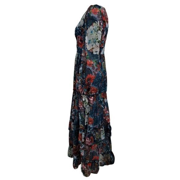 Glamorous Elegant Floral Print V-Neck Tiered Boho Chic Maxi Party Dress Small - Picture 5 of 16
